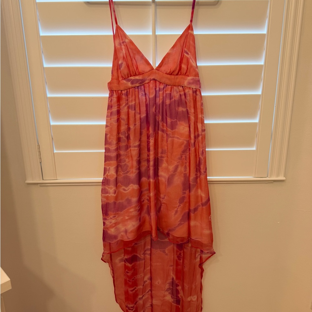 Flowy Pink-Orange Tie-Dye High-Low Sundress